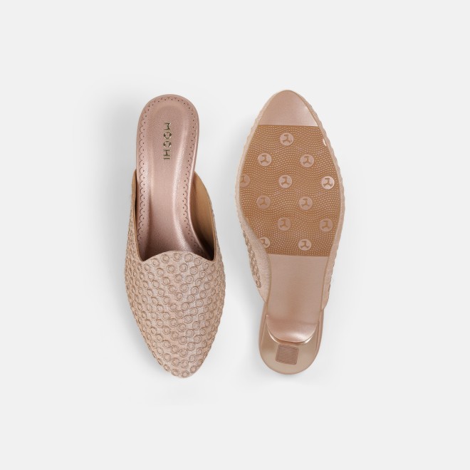 Mochi Women Peach Ethnic Slip Ons (SKU: 31-1304-80-36)