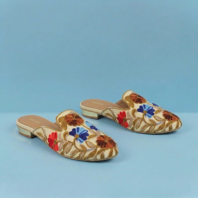 Mochi Women Beige Ethnic Slip Ons