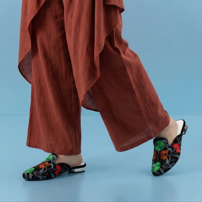 Mochi Women Black Ethnic Slip Ons (SKU: 31-1337-11-36)