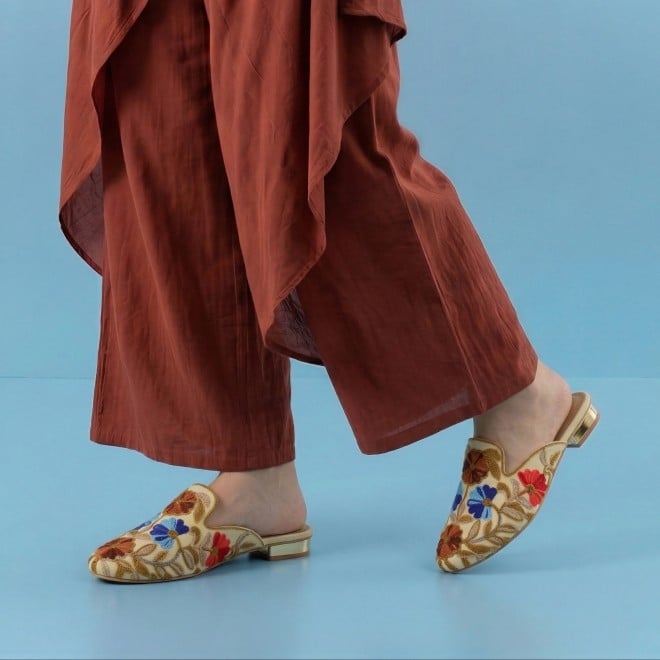 Mochi Women Beige Ethnic Slip Ons (SKU: 31-1337-20-36)