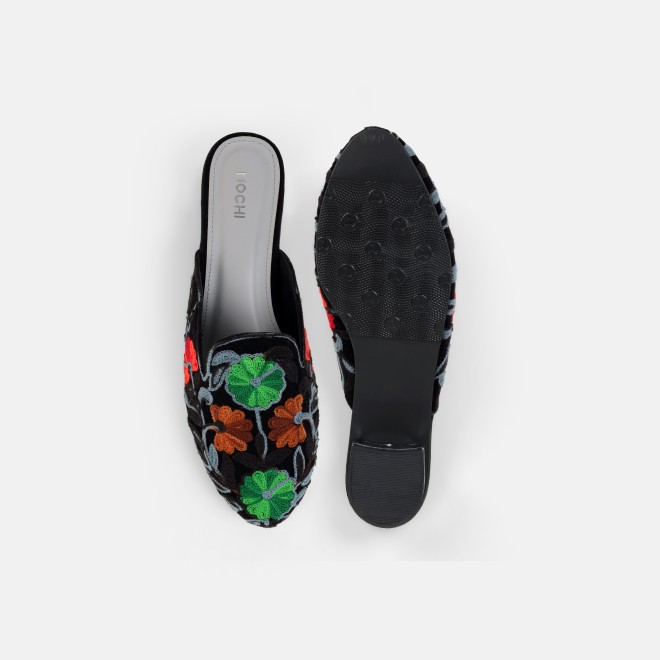 Mochi Women Black Ethnic Slip Ons (SKU: 31-1337-11-36)