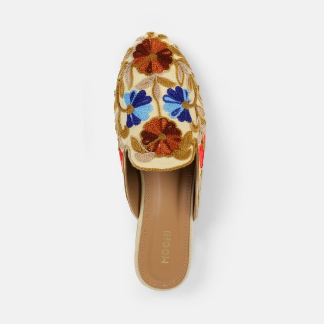 Mochi Women Beige Ethnic Slip Ons (SKU: 31-1337-20-36)
