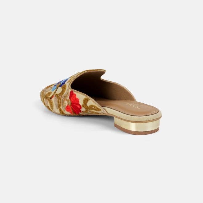 Mochi Women Beige Ethnic Slip Ons (SKU: 31-1337-20-36)