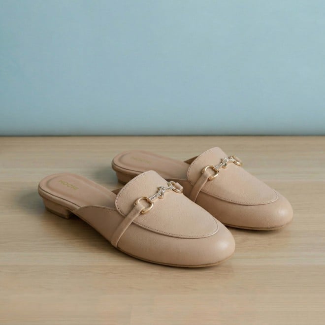Mochi Women Beige Formal Slip Ons