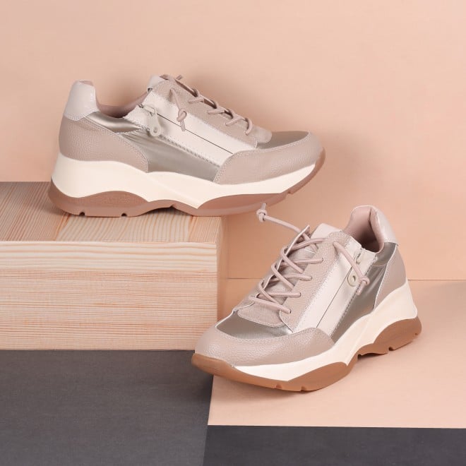 Mochi Women Beige Casual Sneakers