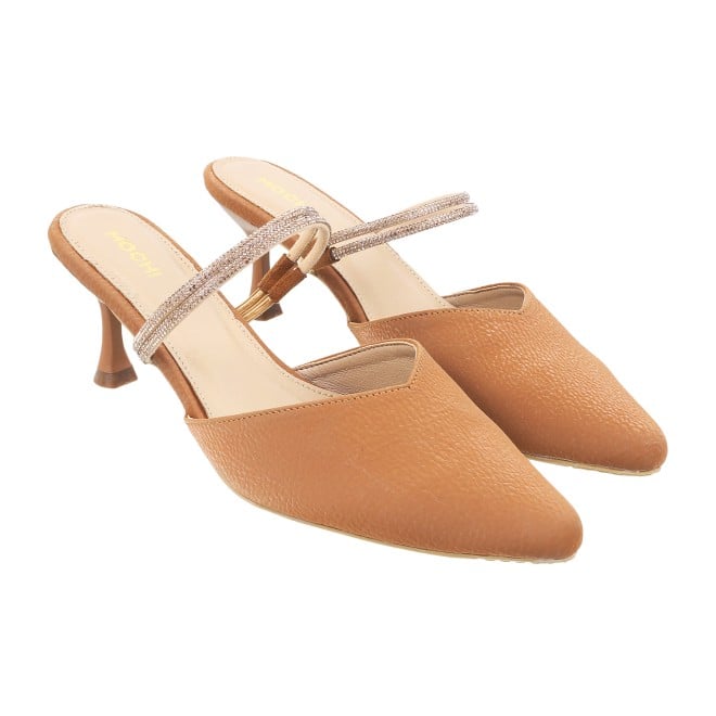 Mochi Women Tan Formal Slip Ons