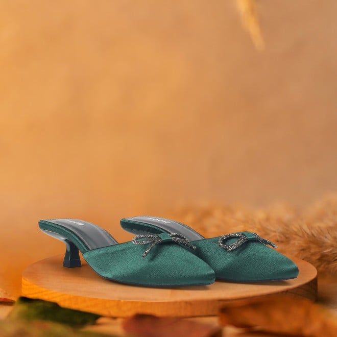 Mochi Women Green Formal Slip Ons