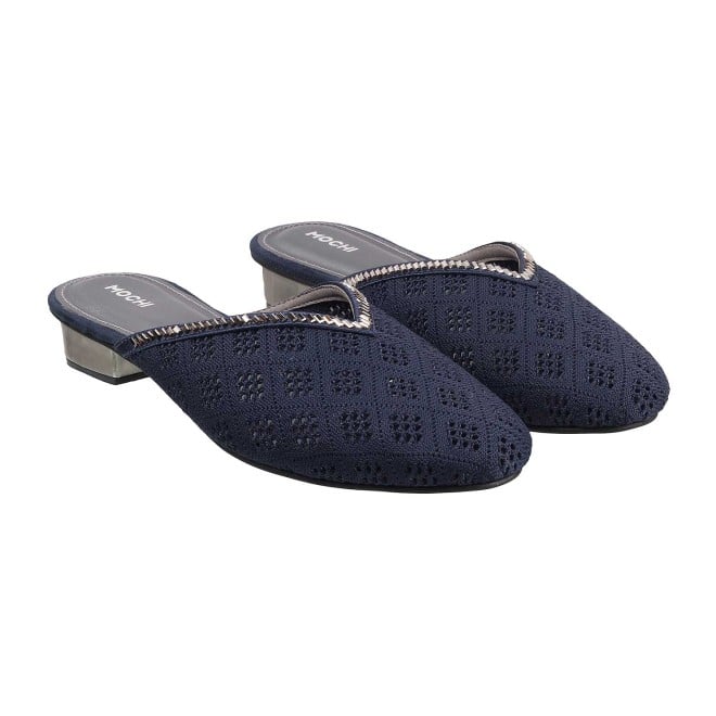 Mochi Women Blue Ethnic Slip Ons