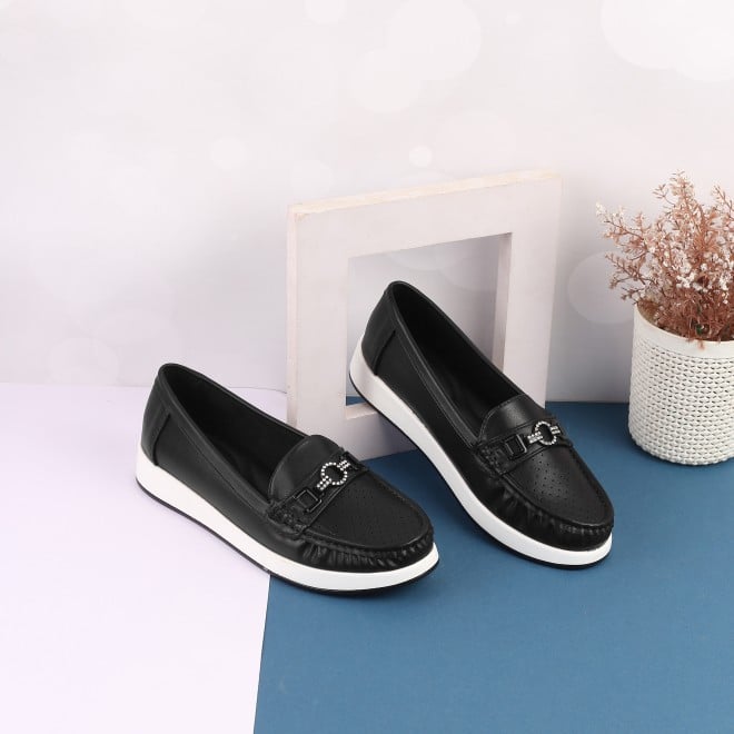 Mochi Women Black Casual Loafers