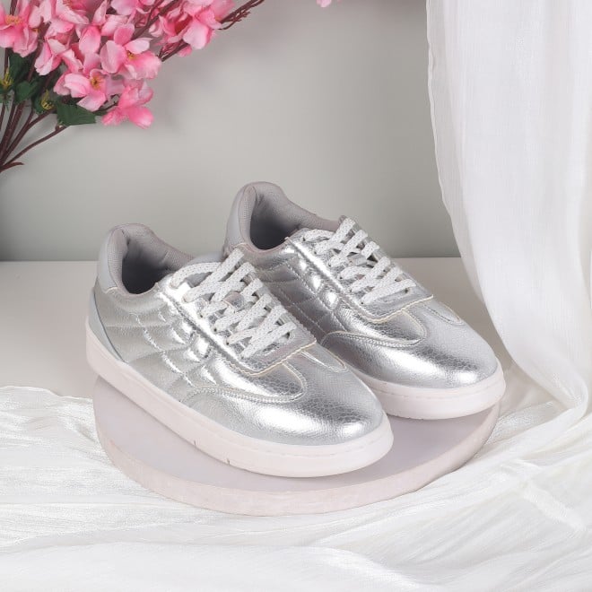 Mochi Women Silver Casual Sneakers