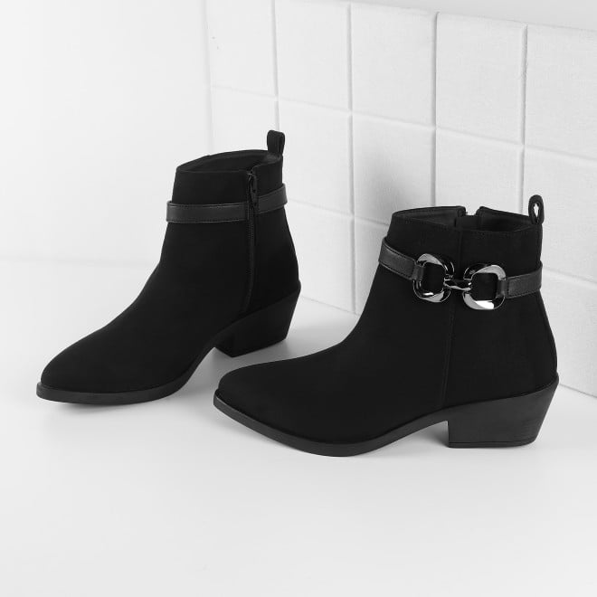 Mochi Women BlackSuede Party Boots