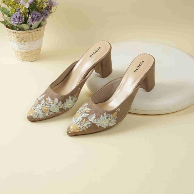 Mochi Women Beige Casual Slip Ons