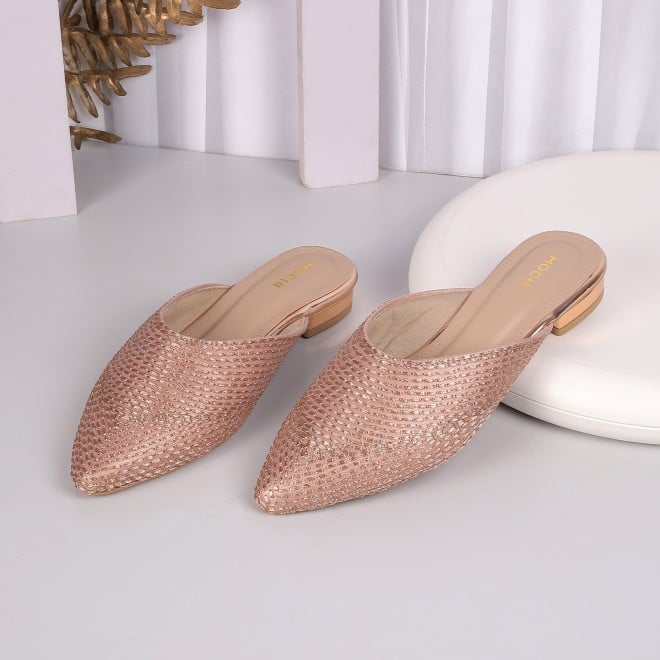 Mochi Women Rose-Gold Ethnic Slip Ons