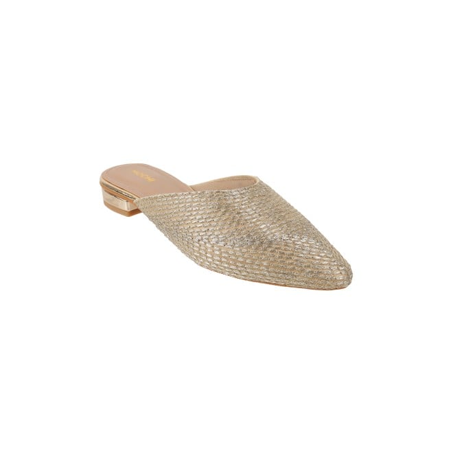 Mochi Women Gold Ethnic Slip Ons