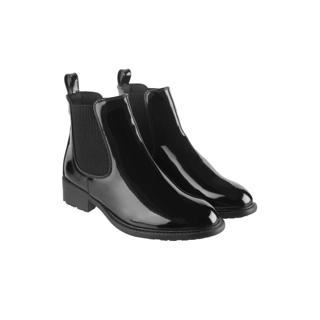 Mochi Women Black-Pat Casual Boots