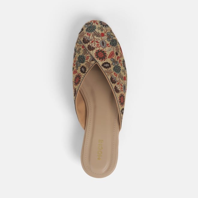 Mochi Women Beige Ethnic Slip Ons (SKU: 31-887-20-36)