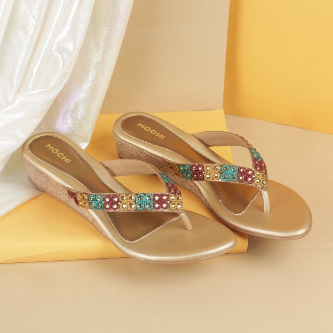 Mochi Women Antic-gold Casual Slippers