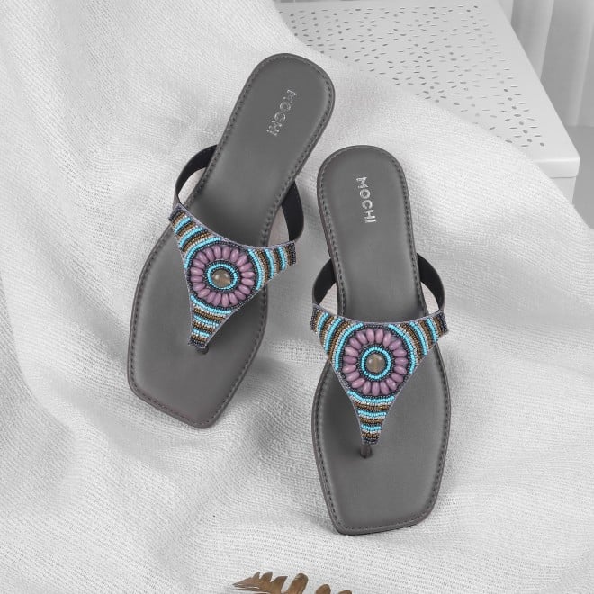 Mochi Women Grey Casual Slippers