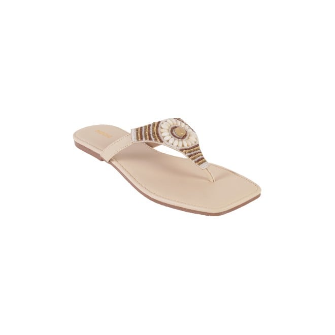 Mochi Women Beige Casual Slippers