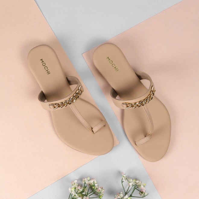 Mochi Women Beige Casual Slippers