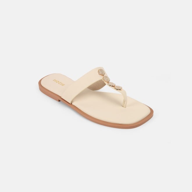 Mochi Women Beige Casual Slippers