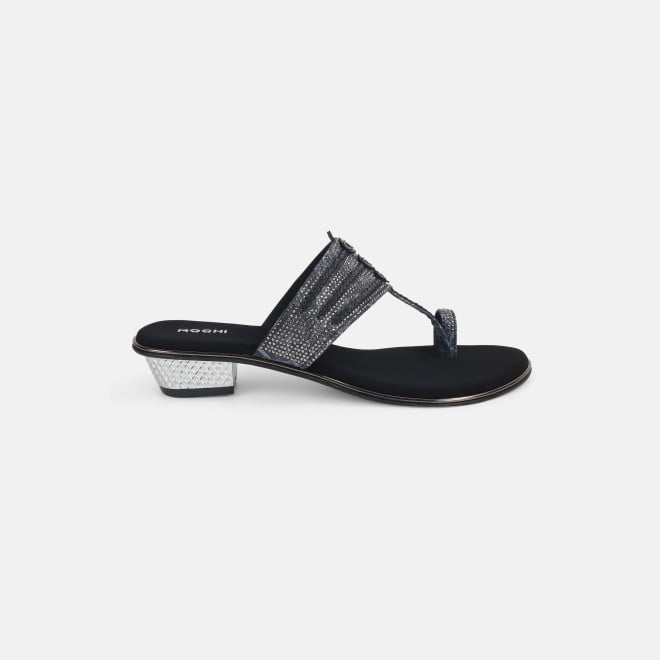 Mochi Women Black Ethnic Kolhapuris (SKU: 32-1164-11-36)
