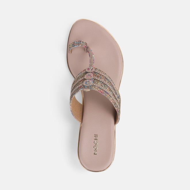 Mochi Women Peach Ethnic Kolhapuris (SKU: 32-1164-80-36)