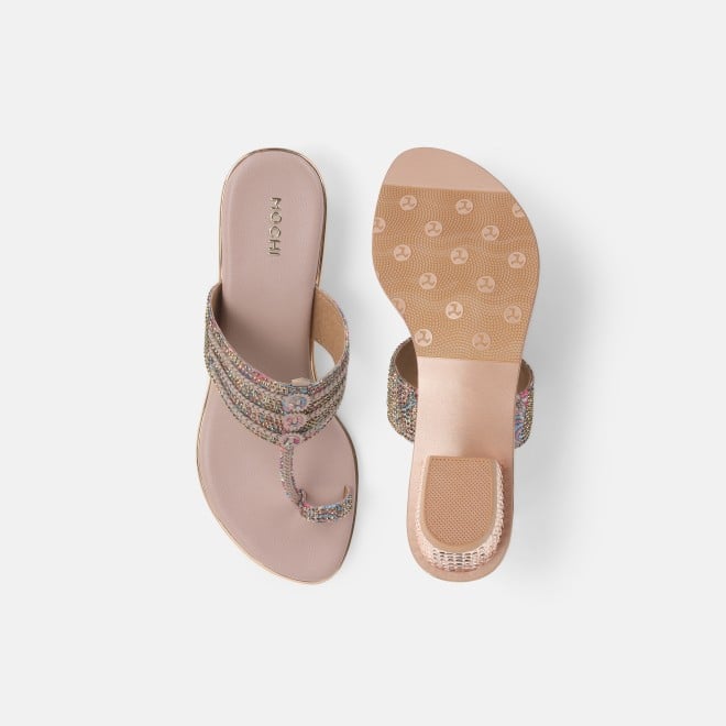 Mochi Women Peach Ethnic Kolhapuris (SKU: 32-1164L-80-42)