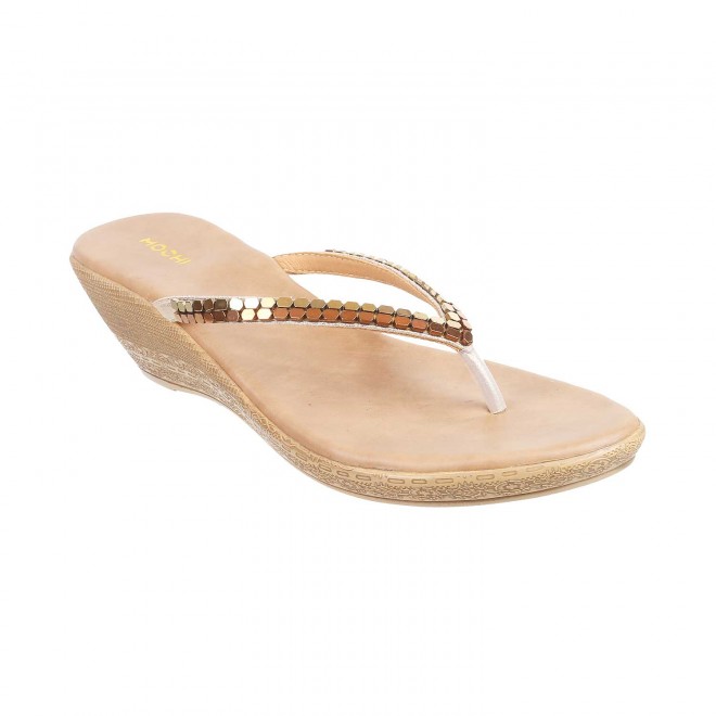 Mochi Gold Casual Slip Ons for Women