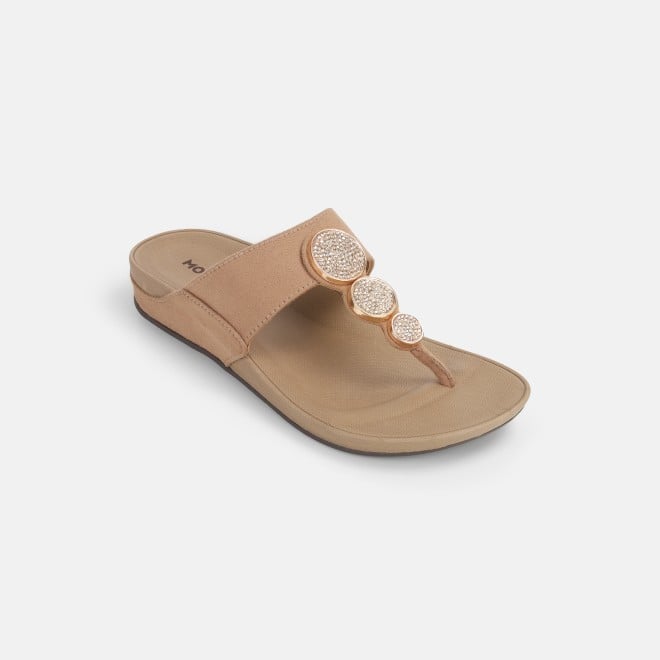Mochi Women Gold Casual Slippers