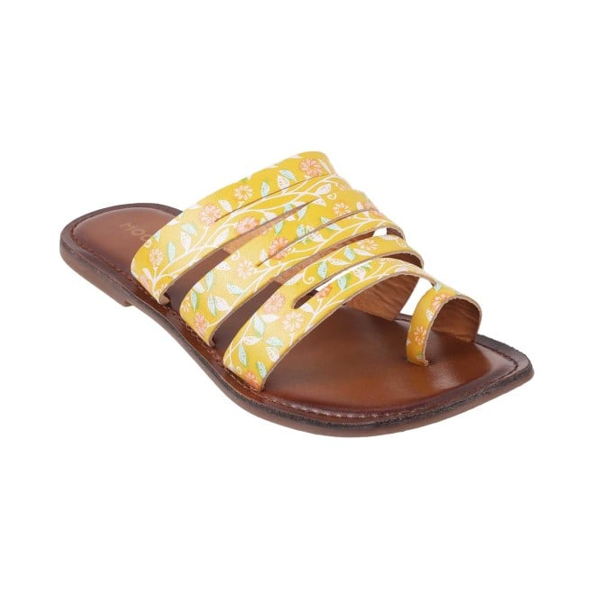 Mochi Women Yellow Casual Slippers