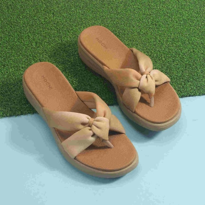 Mochi Women Beige Casual Slippers