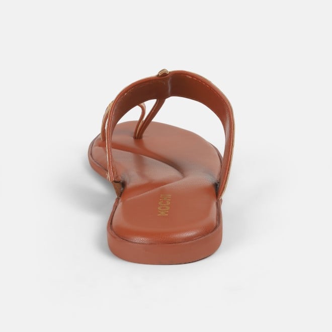 Mochi Women Tan Ethnic Slippers (SKU: 32-1214-23-36)