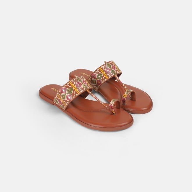 Mochi Women Tan Ethnic Slippers (SKU: 32-1214L-23-42)
