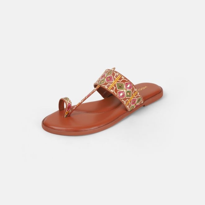 Mochi Women Tan Ethnic Slippers (SKU: 32-1214L-23-42)