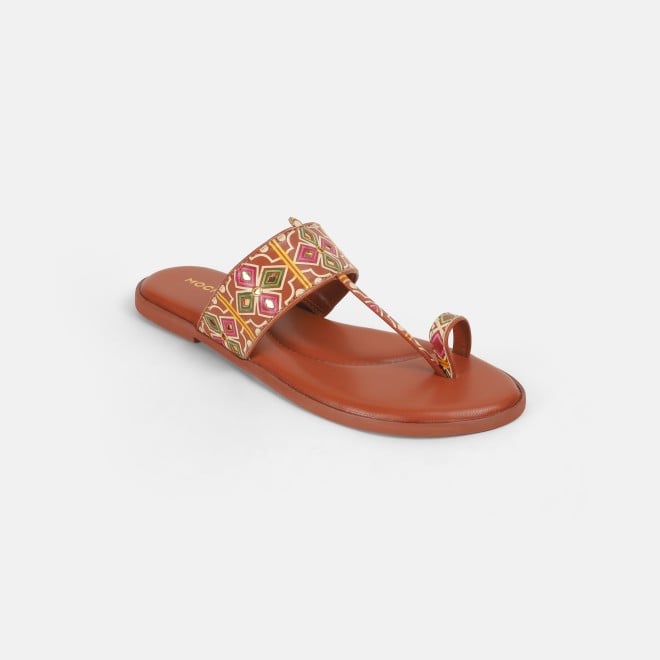 Mochi Women Tan Ethnic Slippers (SKU: 32-1214L-23-42)