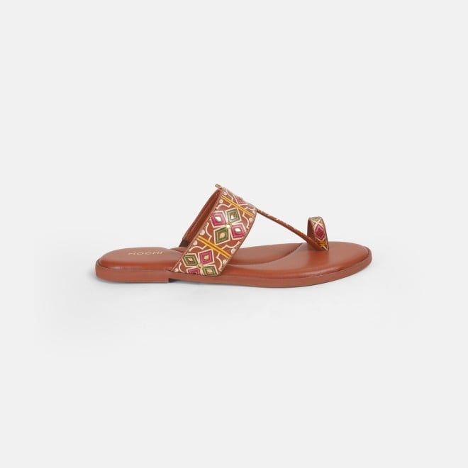 Mochi Women Tan Ethnic Slippers (SKU: 32-1214L-23-42)