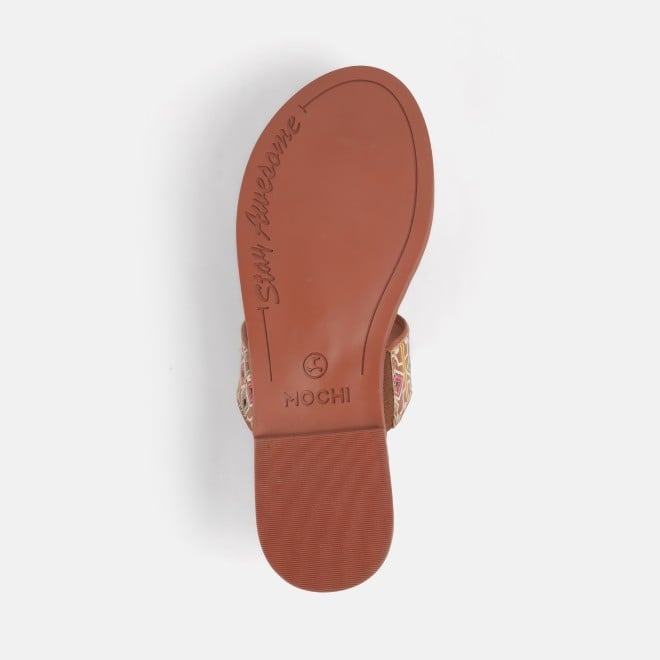 Mochi Women Tan Ethnic Slippers (SKU: 32-1214L-23-42)