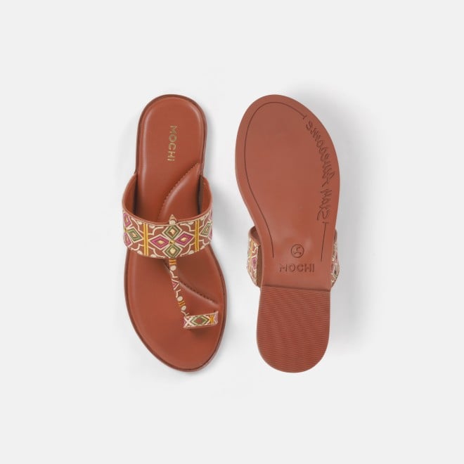 Mochi Women Tan Ethnic Slippers (SKU: 32-1214L-23-42)