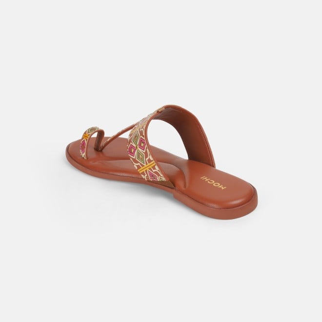Mochi Women Tan Ethnic Slippers (SKU: 32-1214L-23-42)