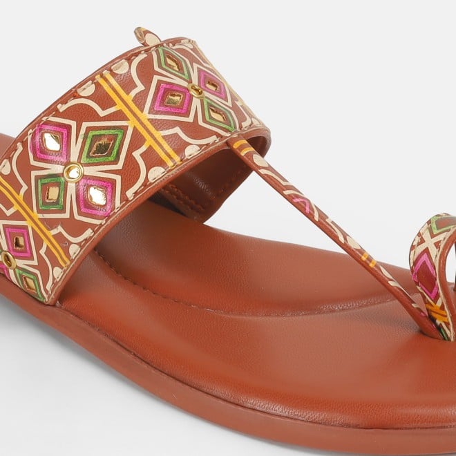 Mochi Women Tan Ethnic Slippers (SKU: 32-1214L-23-42)