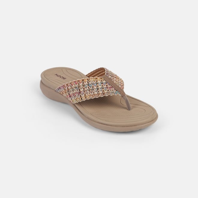 Mochi Women Beige Casual Slippers