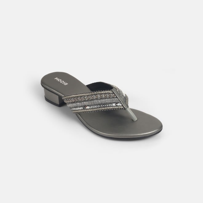 Mochi Women Gun-metal Ethnic Slippers