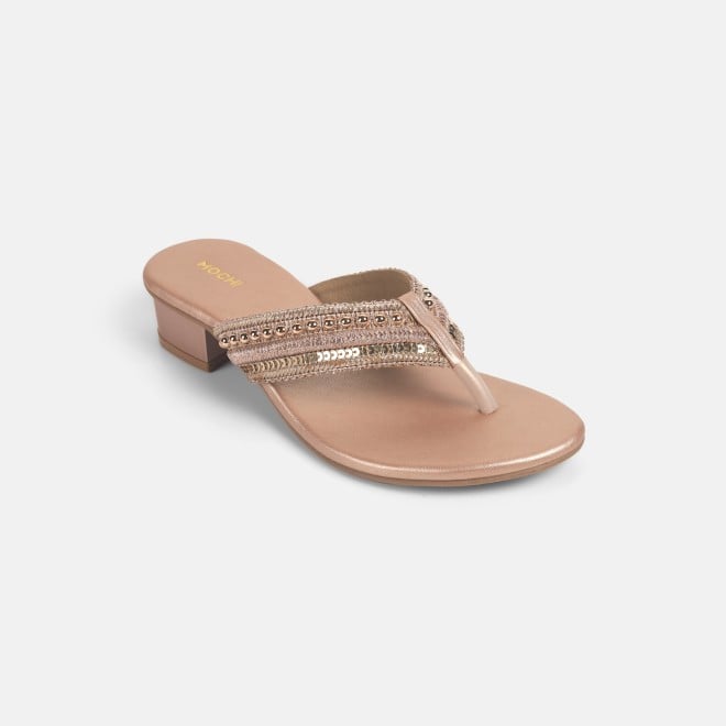 Mochi Women Rose-gold Ethnic Slippers