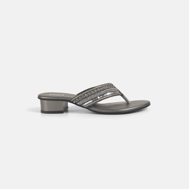 Mochi Women Gun-metal Ethnic Slippers (SKU: 32-1218-29-36)