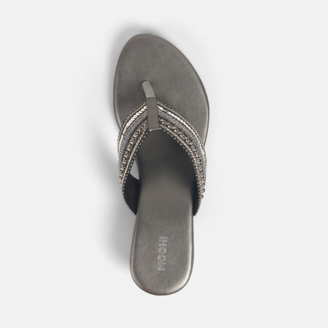 Mochi Women Gun-metal Ethnic Slippers (SKU: 32-1218-29-36)