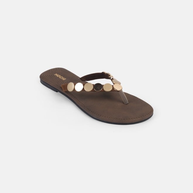 Mochi Women Gold Casual Slippers