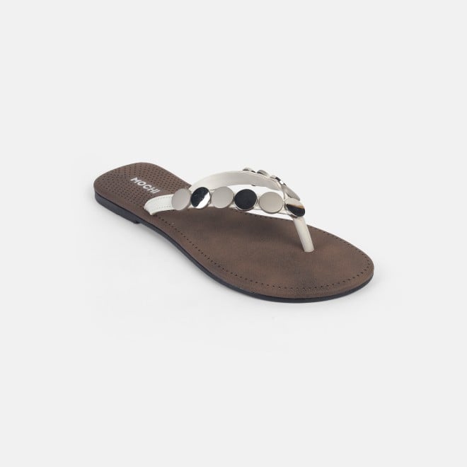 Mochi Women Silver Casual Slippers