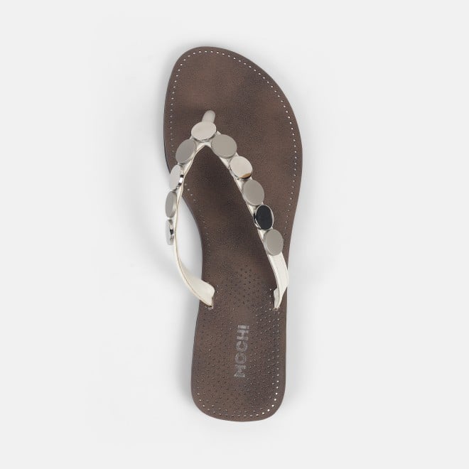 Mochi Women Silver Casual Slippers (SKU: 32-1220-27-36)