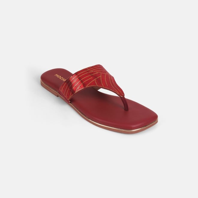 Mochi Women Maroon Casual Slippers